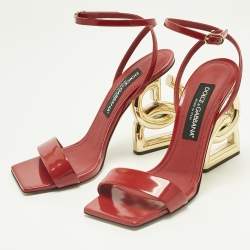Pre Owned Dolce & Gabbana Red Patent Leather DG Daily Ankle Strap Sandals Size 39