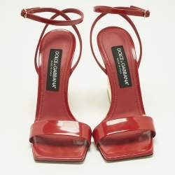Pre Owned Dolce & Gabbana Red Patent Leather DG Daily Ankle Strap Sandals Size 39