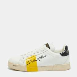 Pre Owned Dolce & Gabbana White/Black Leather Portofino Low Top Sneakers Size 39