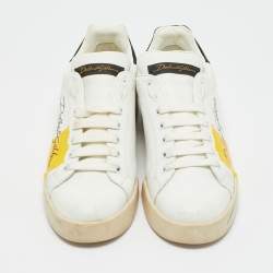 Pre Owned Dolce & Gabbana White/Black Leather Portofino Low Top Sneakers Size 39