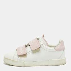 Pre Owned Dolce & Gabbana White/Pink Leather Velcro Low Top Sneakers Size 39.5