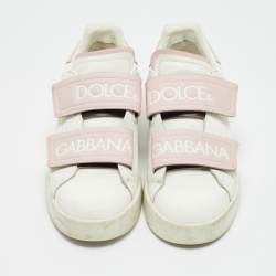 Pre Owned Dolce & Gabbana White/Pink Leather Velcro Low Top Sneakers Size 39.5