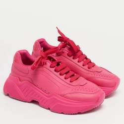 Pre Owned Dolce & Gabbana Pink Leather daymaster Lace Up Sneakers Size 37