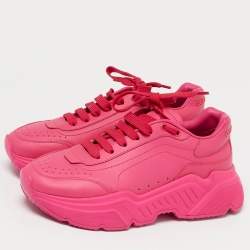 Pre Owned Dolce & Gabbana Pink Leather daymaster Lace Up Sneakers Size 37