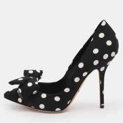 Pre Owned Dolce & Gabbana Black Polka Dot Satin Bow Pumps Size 39