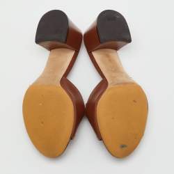 Pre Owned Dolce & Gabbana Brown Leather DG Amore Block Heel Slide Sandals Size 38