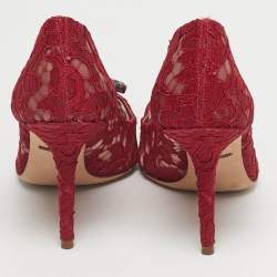 Pre Owned Dolce & Gabbana Red Lace Crystal Embellished Bellucci Pointed Toe Pumps Size 40