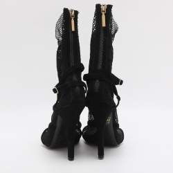 Pre Owned Dolce & Gabbana Black Lace and Mesh Mid Calf Boots Size 38.5