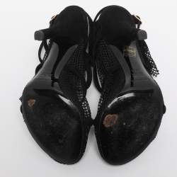 Pre Owned Dolce & Gabbana Black Lace and Mesh Mid Calf Boots Size 38.5