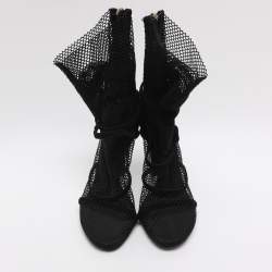 Pre Owned Dolce & Gabbana Black Lace and Mesh Mid Calf Boots Size 38.5