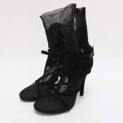 Pre Owned Dolce & Gabbana Black Lace and Mesh Mid Calf Boots Size 38.5