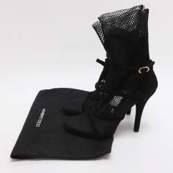 Pre Owned Dolce & Gabbana Black Lace and Mesh Mid Calf Boots Size 38.5