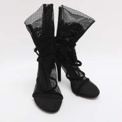 Pre Owned Dolce & Gabbana Black Lace and Mesh Mid Calf Boots Size 38.5