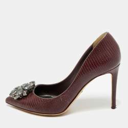 Pre Owned Dolce & Gabbana Burgundy Lizard Embossed Leather Bellucci Pumps Size 36