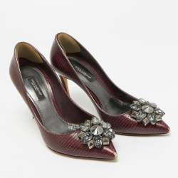 Pre Owned Dolce & Gabbana Burgundy Lizard Embossed Leather Bellucci Pumps Size 36
