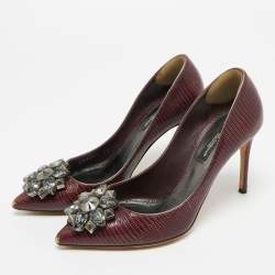 Pre Owned Dolce & Gabbana Burgundy Lizard Embossed Leather Bellucci Pumps Size 36