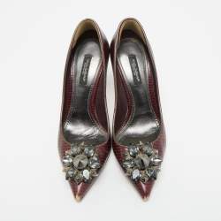 Pre Owned Dolce & Gabbana Burgundy Lizard Embossed Leather Bellucci Pumps Size 36