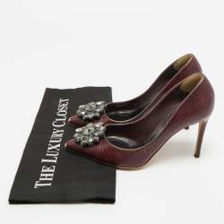 Pre Owned Dolce & Gabbana Burgundy Lizard Embossed Leather Bellucci Pumps Size 36
