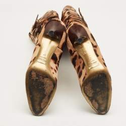 Pre Owned Dolce & Gabbana Brown Leopard Print Calf Hair Knee Length Boots Size 37
