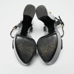 Pre Owned Dolce & Gabbana Black Patent Leather Ankle Strap Platform Sandals Size 38.5