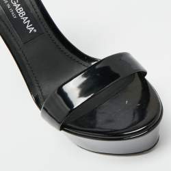 Pre Owned Dolce & Gabbana Black Patent Leather Ankle Strap Platform Sandals Size 38.5