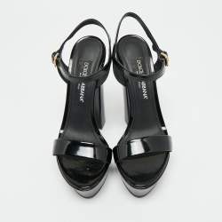 Pre Owned Dolce & Gabbana Black Patent Leather Ankle Strap Platform Sandals Size 38.5