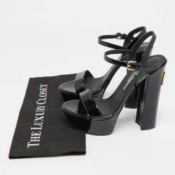 Pre Owned Dolce & Gabbana Black Patent Leather Ankle Strap Platform Sandals Size 38.5