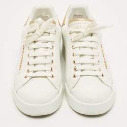 Pre Owned Dolce & Gabbana White/Gold Leather Portofino Low Top Sneakers Size 39