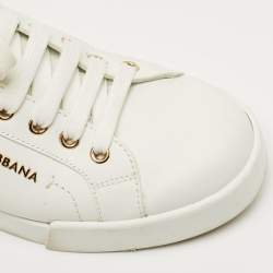 Pre Owned Dolce & Gabbana White/Gold Leather Portofino Low Top Sneakers Size 39