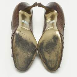Pre Owned Dolce & Gabbana Brown/Black Python and Leather Double Bow Peep Toe Pumps Size 38.5