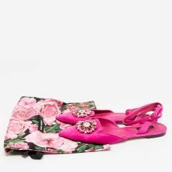 Pre Owned Dolce & Gabbana Pink Suede Crystal Embellish Bellucci Ankle Strap Flats Size 38