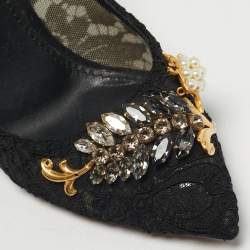 مملوكة مسبقًا Dolce & Gabbana Black Lace Crystal Embellished Pumps Size 39