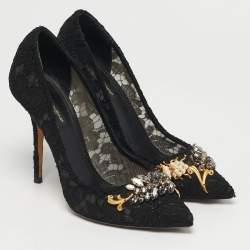 مملوكة مسبقًا Dolce & Gabbana Black Lace Crystal Embellished Pumps Size 39