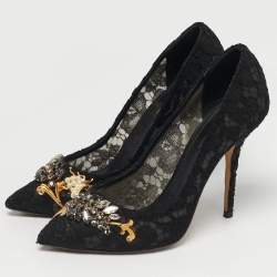 مملوكة مسبقًا Dolce & Gabbana Black Lace Crystal Embellished Pumps Size 39