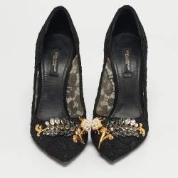 مملوكة مسبقًا Dolce & Gabbana Black Lace Crystal Embellished Pumps Size 39