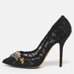 مملوكة مسبقًا Dolce & Gabbana Black Lace Crystal Embellished Pumps Size 39