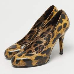 Pre Owned Dolce & Gabbana Black/Brown Leopard Print Leather Platform Peep Toe Pumps Size 39