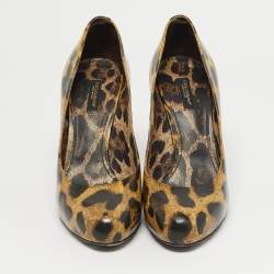 Pre Owned Dolce & Gabbana Black/Brown Leopard Print Leather Platform Peep Toe Pumps Size 39