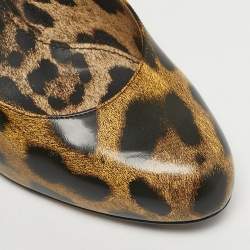 Pre Owned Dolce & Gabbana Black/Brown Leopard Print Leather Platform Peep Toe Pumps Size 39