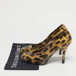 Pre Owned Dolce & Gabbana Black/Brown Leopard Print Leather Platform Peep Toe Pumps Size 39