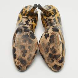 Pre Owned Dolce & Gabbana Black/Brown Leopard Print Leather Platform Peep Toe Pumps Size 39