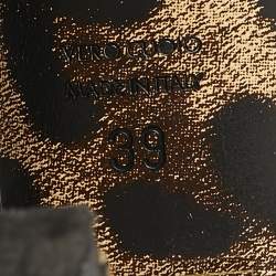 Pre Owned Dolce & Gabbana Black/Brown Leopard Print Leather Platform Peep Toe Pumps Size 39