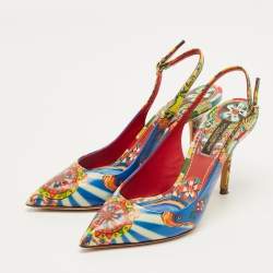 Pre Owned Dolce & Gabbana Multicolor Floral Print Patent Slingback Pointed Toe Pumps Size 35