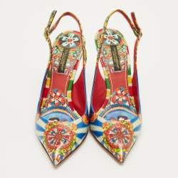 Pre Owned Dolce & Gabbana Multicolor Floral Print Patent Slingback Pointed Toe Pumps Size 35