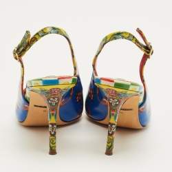 Pre Owned Dolce & Gabbana Multicolor Floral Print Patent Slingback Pointed Toe Pumps Size 35