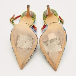 Pre Owned Dolce & Gabbana Multicolor Floral Print Patent Slingback Pointed Toe Pumps Size 35