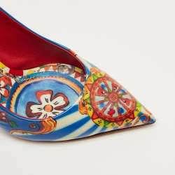 Pre Owned Dolce & Gabbana Multicolor Floral Print Patent Slingback Pointed Toe Pumps Size 35