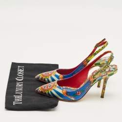 Pre Owned Dolce & Gabbana Multicolor Floral Print Patent Slingback Pointed Toe Pumps Size 35