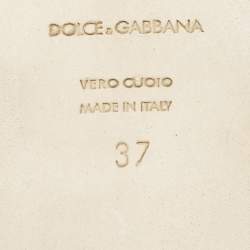 Pre Owned Dolce & Gabbana Bianca Size 37 Gold Lace and Leather Flat Slides