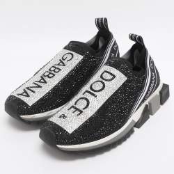 Pre Owned Dolce & Gabbana Sorrento Size 40 Black Crystals and Knit Fabric Slip On Sneakers